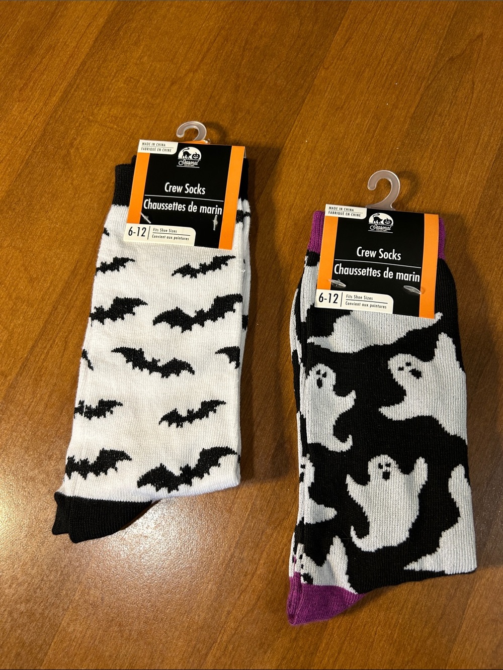 Crew Socks - Ghost & Bat Halloween Designs (Black & White)